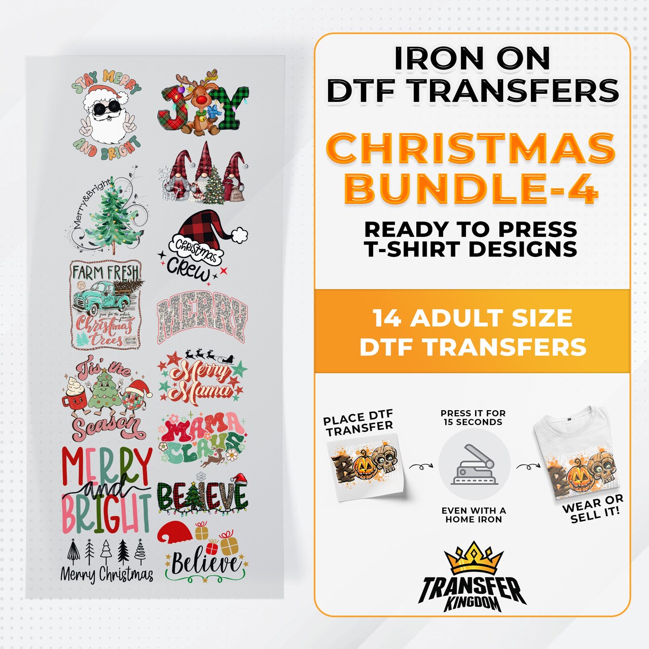 Iron on DTF Transfer Christmas Bundle 4 - 14 Best Seller T-shirt Designs Ready To Press